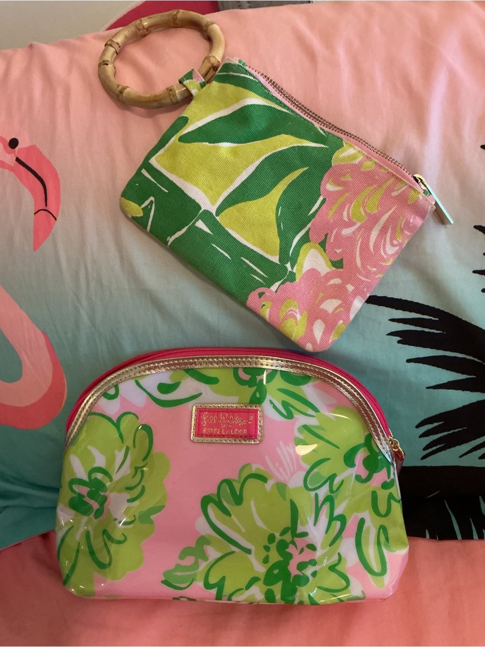 Lilly Pulitzer Pink & Green Floral Cosmetic Pouch Duo